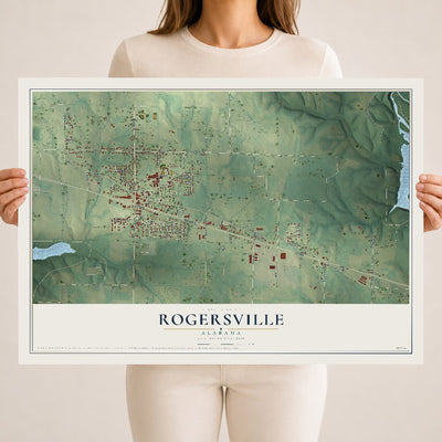 Map of Rogersville, Alabama, 18 x 24 inch unframed archival matte print
