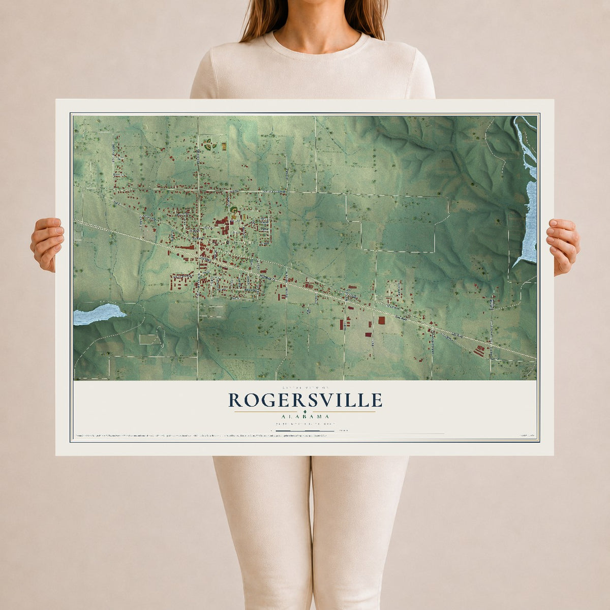 Map of Rogersville, Alabama, 24 x 36 inch unframed archival matte print
