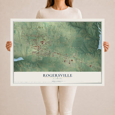 Map of Rogersville, Alabama, 24 x 36 inch unframed archival matte print