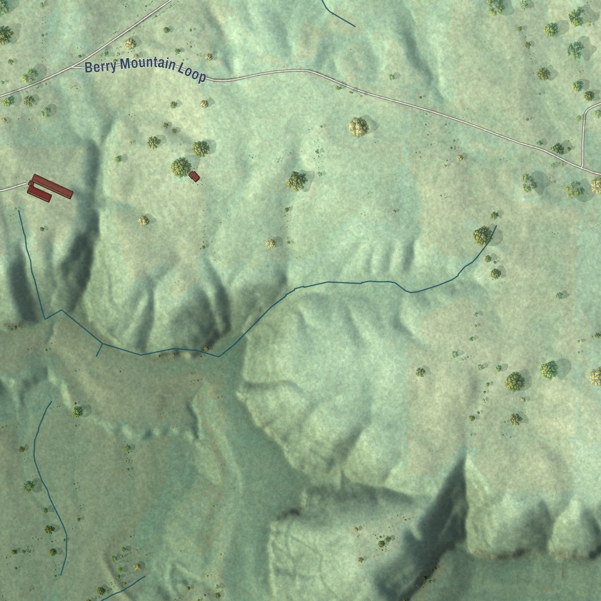 Close-up of the map of Rosa, Alabama print showing street and building detail