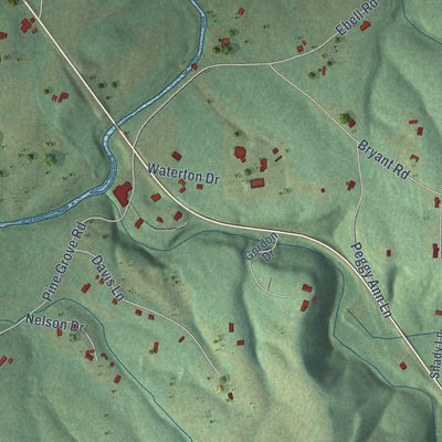 Second close-up of the map of Rosa, Alabama print showing more streets and buildings