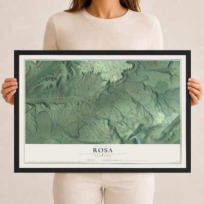 Map of Rosa, Alabama, 12 x 18 inch print in a black wood frame