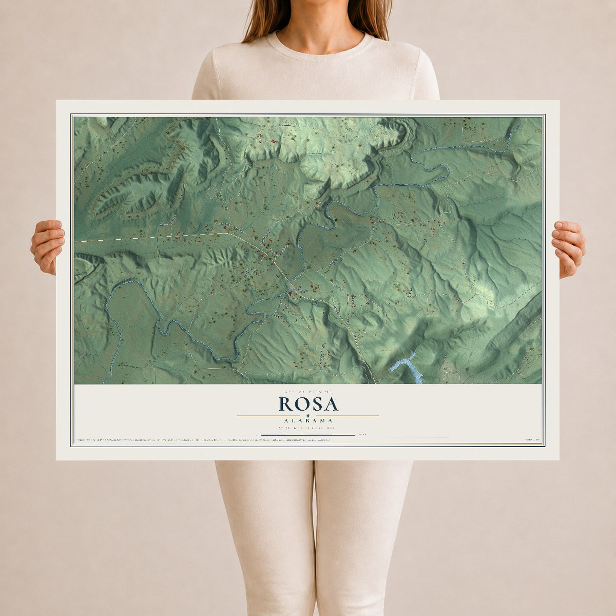 Map of Rosa, Alabama, 24 x 36 inch unframed archival matte print