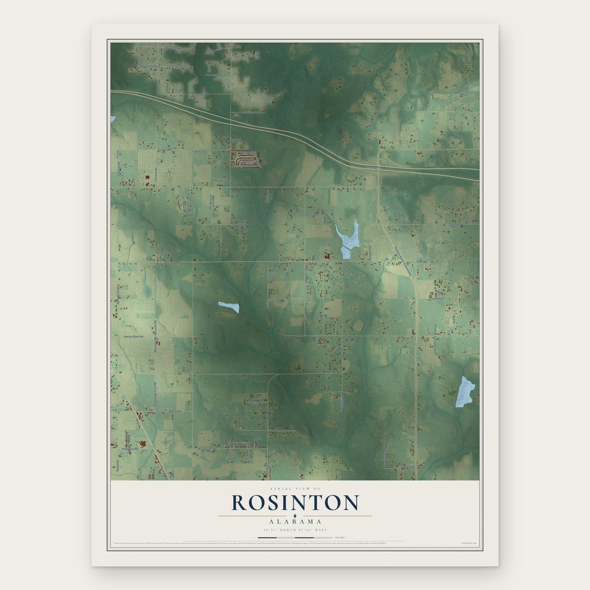 Rosinton, Alabama map print, the full design