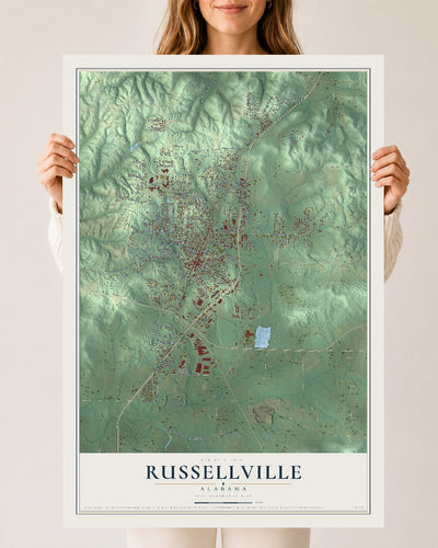 Map of Russellville, Alabama, 24 x 36 inch unframed archival matte print