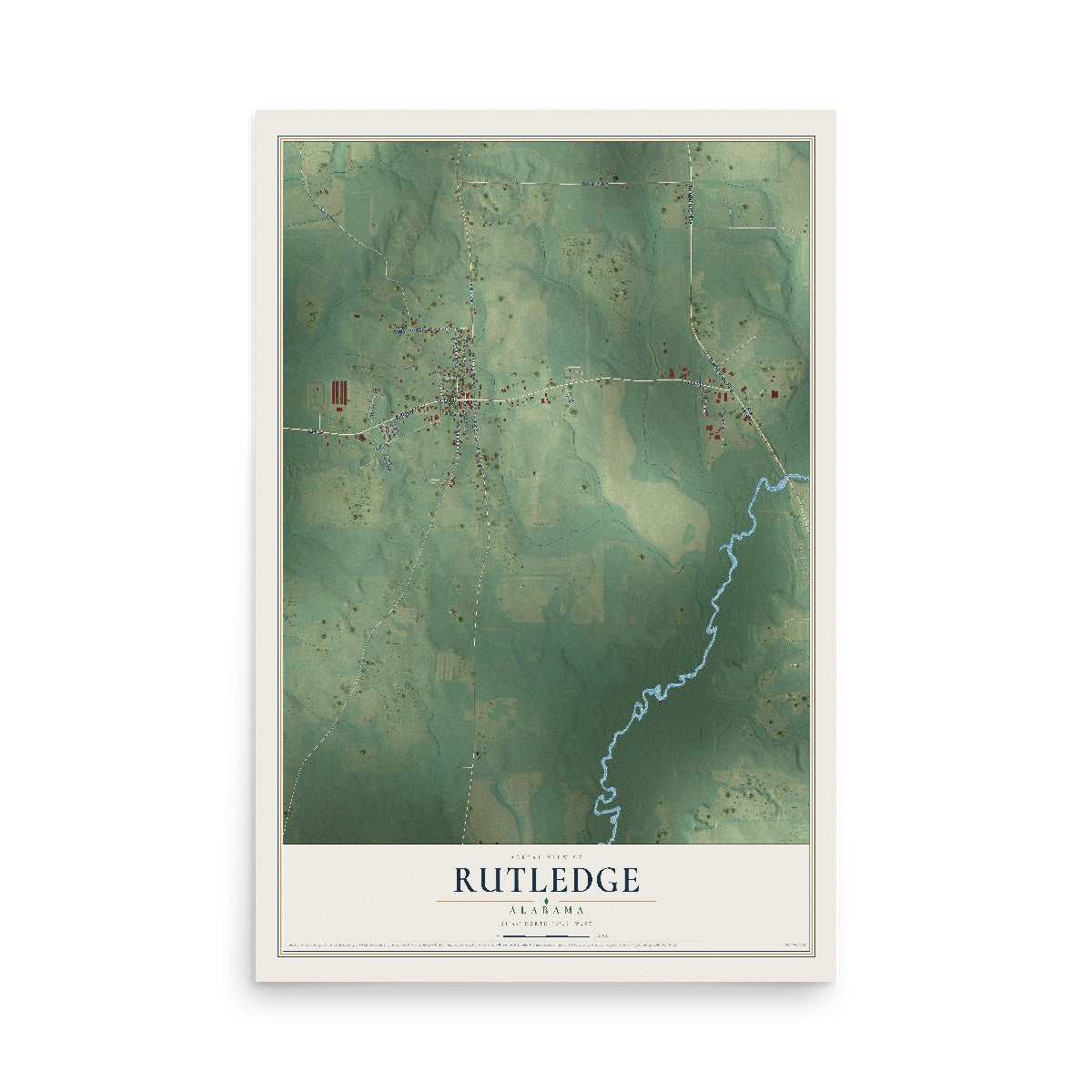 Map of Rutledge, Alabama, 12 x 18 inch unframed archival matte print