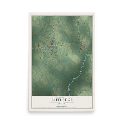 Map of Rutledge, Alabama, 12 x 18 inch unframed archival matte print