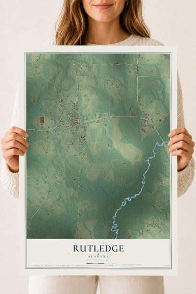 Map of Rutledge, Alabama, 18 x 24 inch unframed archival matte print