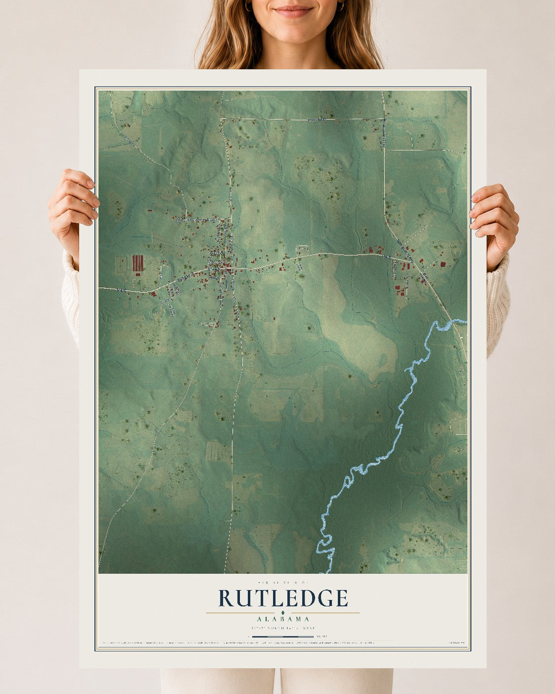 Map of Rutledge, Alabama, 24 x 36 inch unframed archival matte print