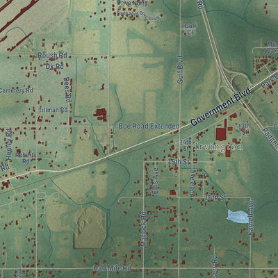 Close-up of the map of Saint Elmo, Alabama print showing street and building detail