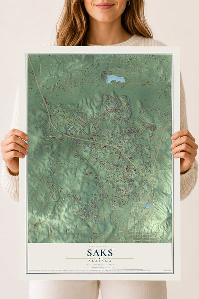 Map of Saks, Alabama, 18 x 24 inch unframed archival matte print