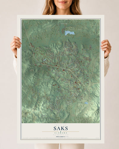 Map of Saks, Alabama, 24 x 36 inch unframed archival matte print