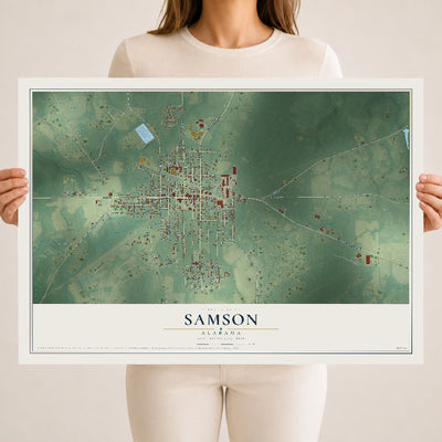 Map of Samson, Alabama, 18 x 24 inch unframed archival matte print