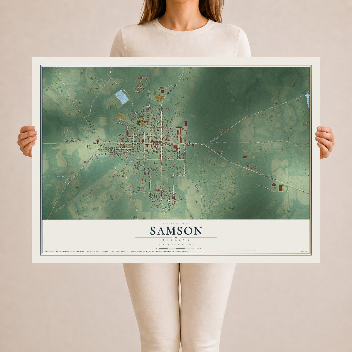 Map of Samson, Alabama, 24 x 36 inch unframed archival matte print