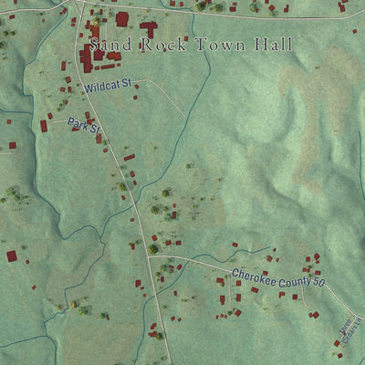 Second close-up of the map of Sand Rock, Alabama print showing more streets and buildings