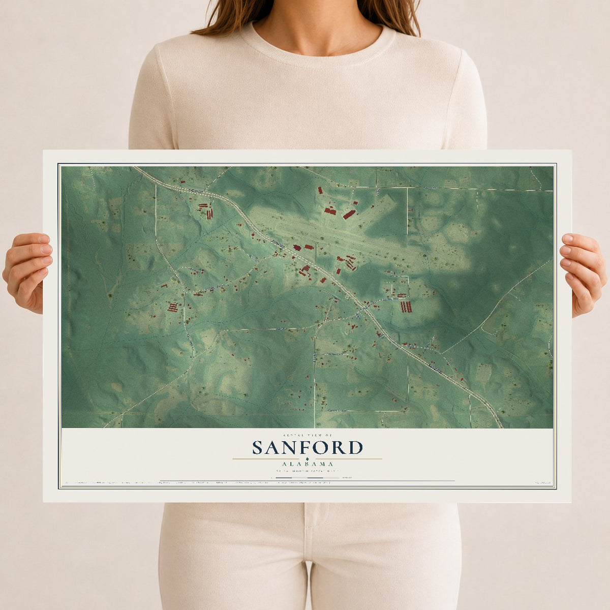 Map of Sanford, Alabama, 12 x 18 inch unframed archival matte print
