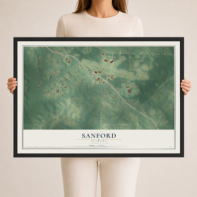 Map of Sanford, Alabama, 24 x 36 inch print in a black wood frame