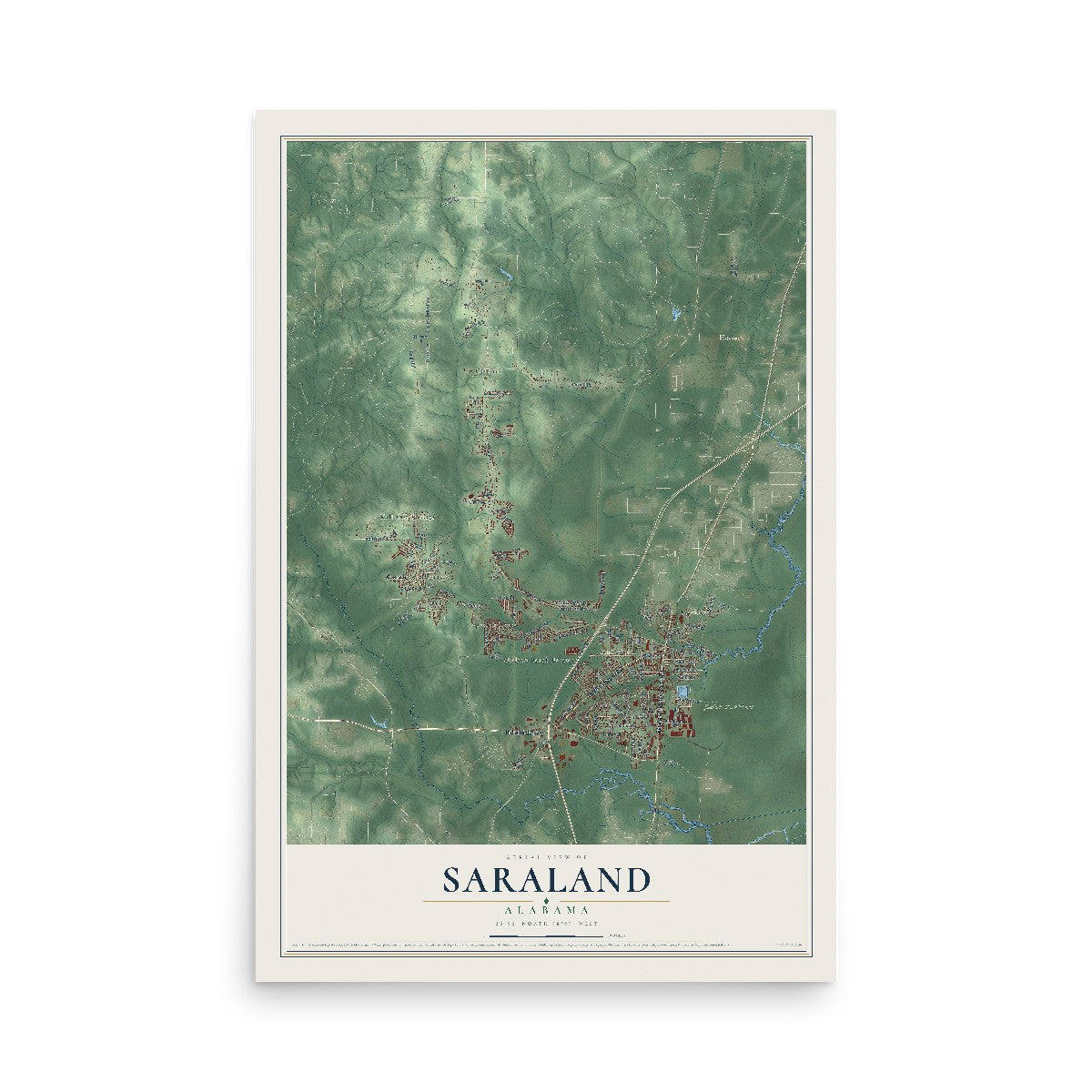 Map of Saraland, Alabama, 12 x 18 inch unframed archival matte print