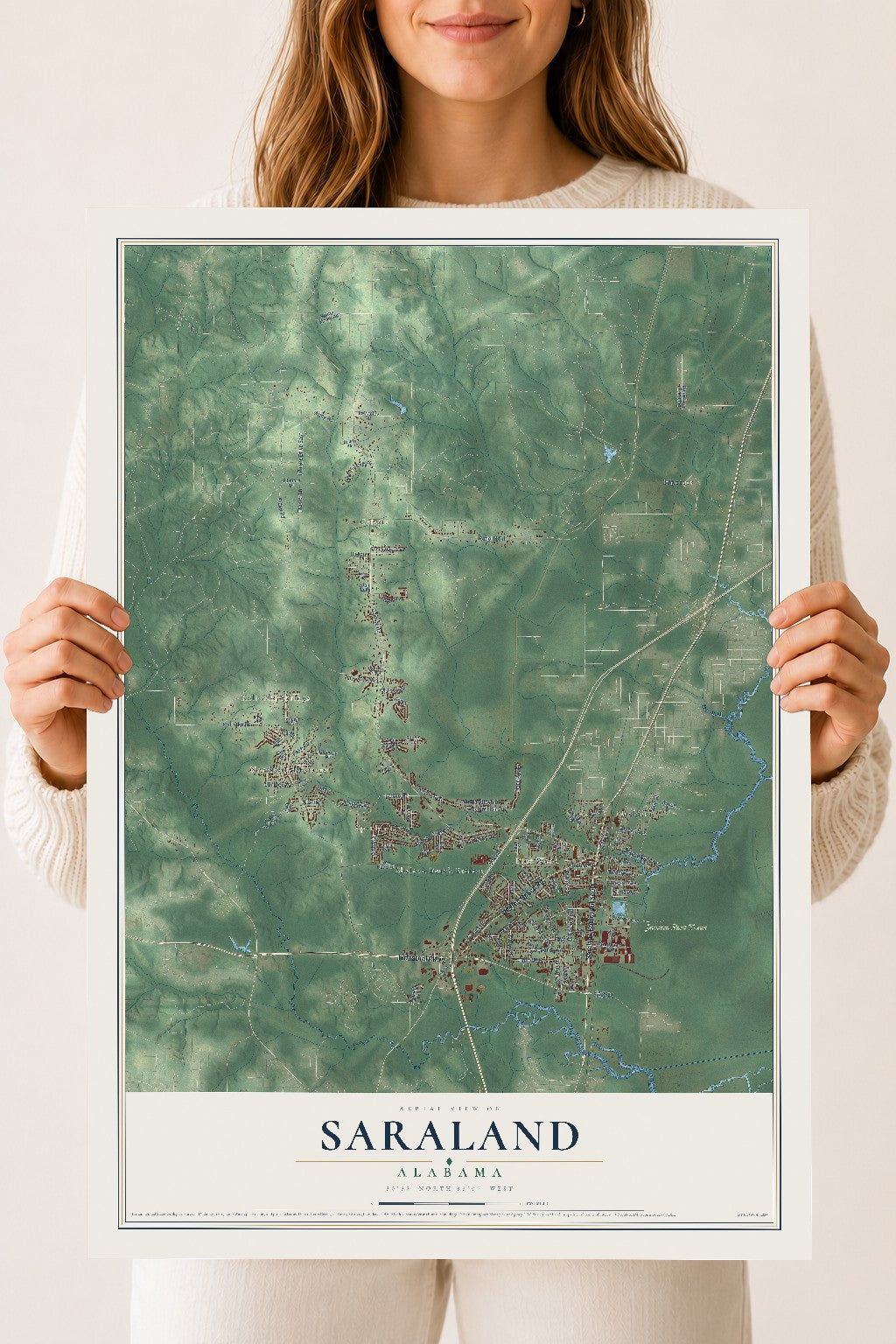 Map of Saraland, Alabama, 18 x 24 inch unframed archival matte print