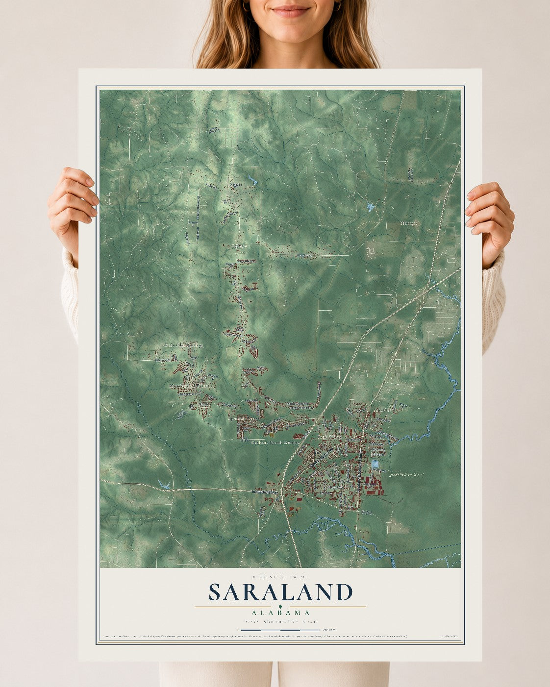 Map of Saraland, Alabama, 24 x 36 inch unframed archival matte print