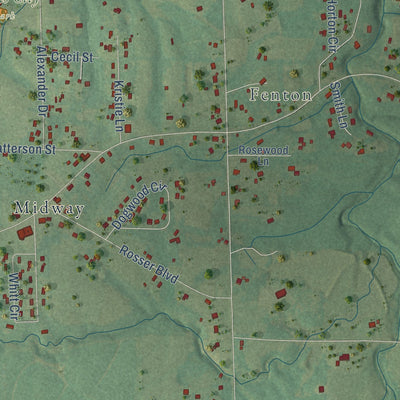 Second close-up of the map of Sardis City, Alabama print showing more streets and buildings