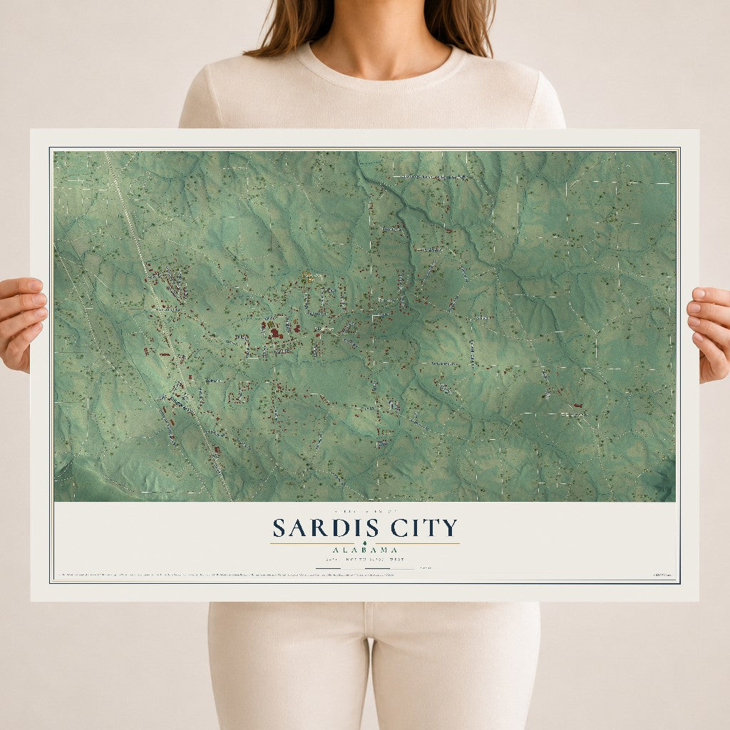 Map of Sardis City, Alabama, 18 x 24 inch unframed archival matte print