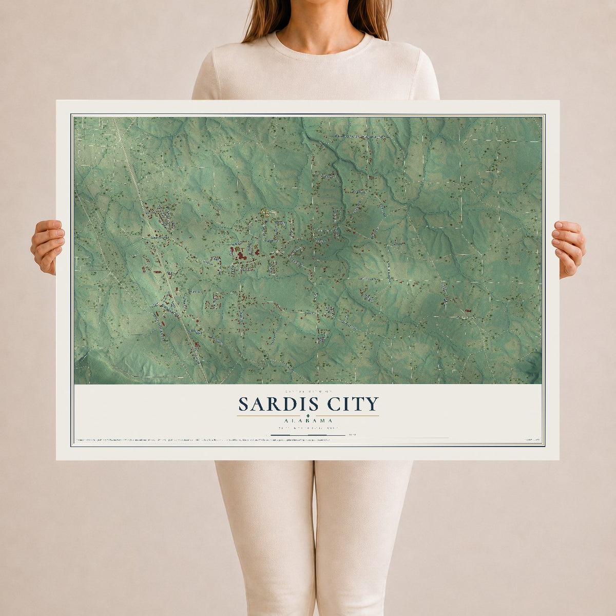 Map of Sardis City, Alabama, 24 x 36 inch unframed archival matte print