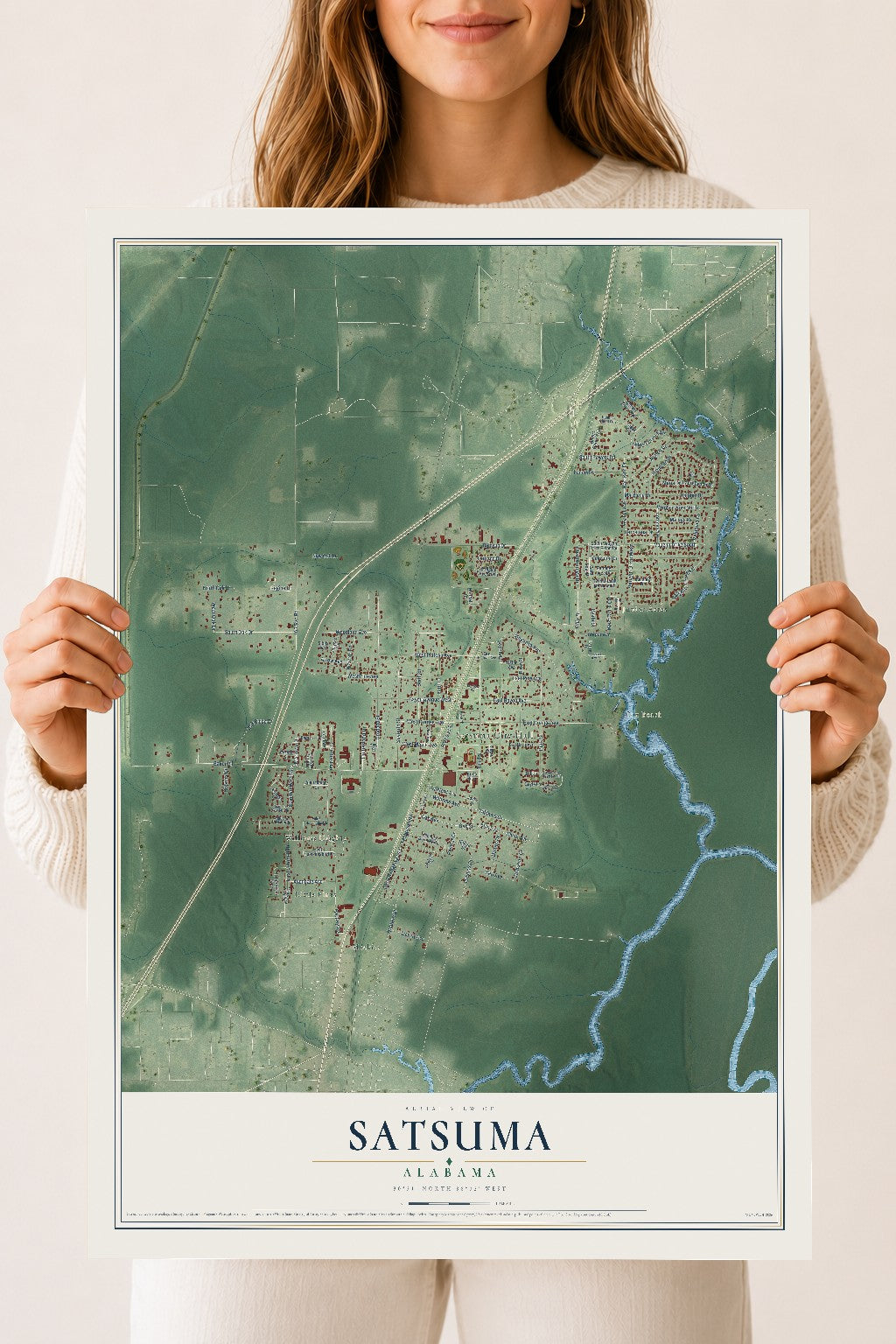 Map of Satsuma, Alabama, 18 x 24 inch unframed archival matte print