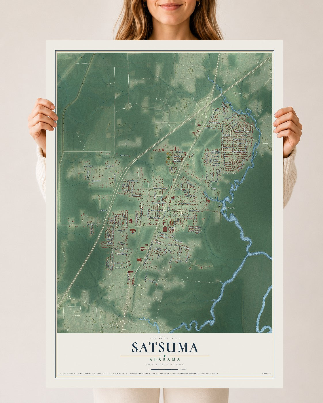 Map of Satsuma, Alabama, 24 x 36 inch unframed archival matte print