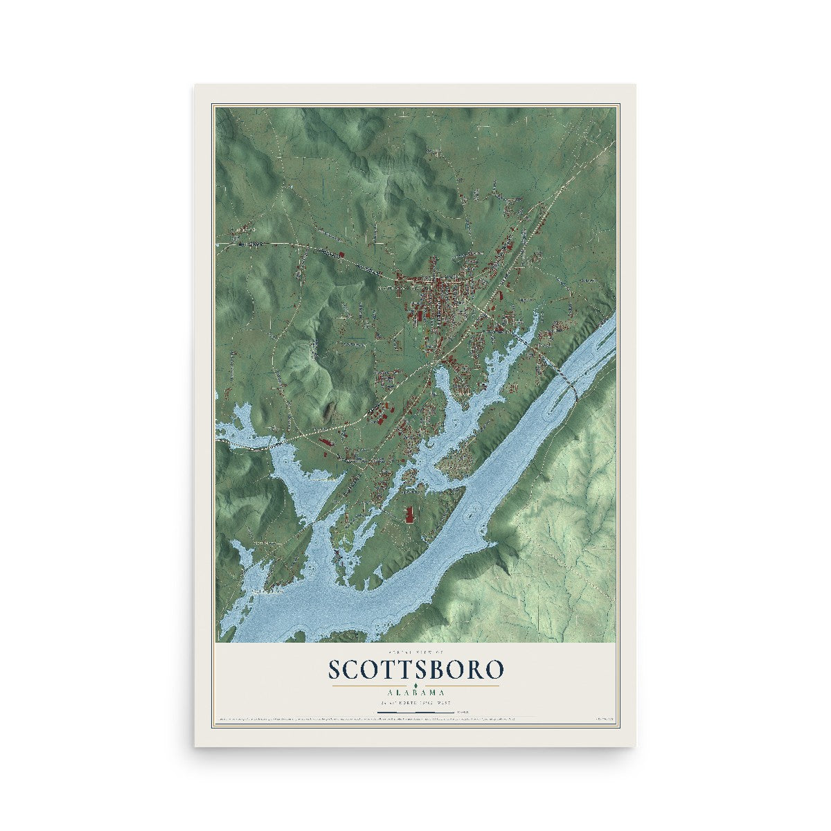 Map of Scottsboro, Alabama, 12 x 18 inch unframed archival matte print