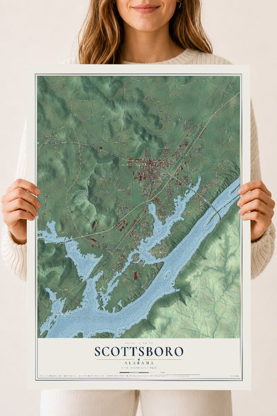 Map of Scottsboro, Alabama, 18 x 24 inch unframed archival matte print