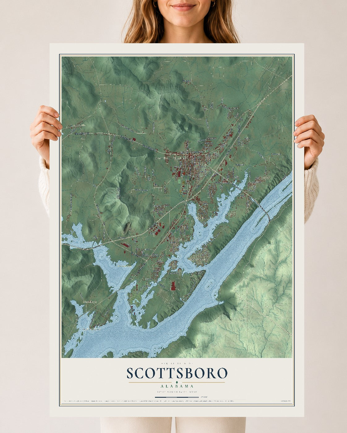 Map of Scottsboro, Alabama, 24 x 36 inch unframed archival matte print