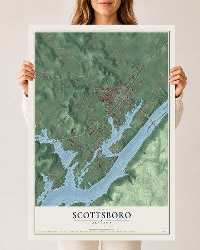 Map of Scottsboro, Alabama, 24 x 36 inch unframed archival matte print