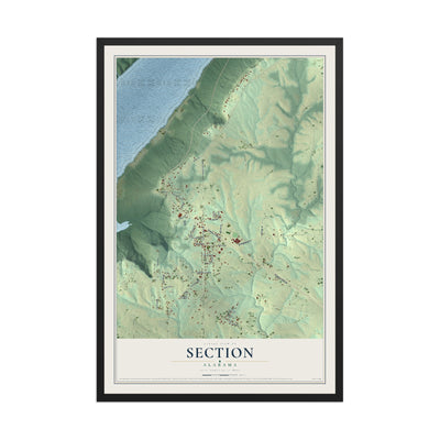 Map of Section, Alabama, 12 x 18 inch print in a black wood frame