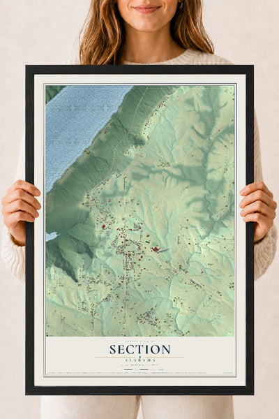 Map of Section, Alabama, 18 x 24 inch print in a black wood frame