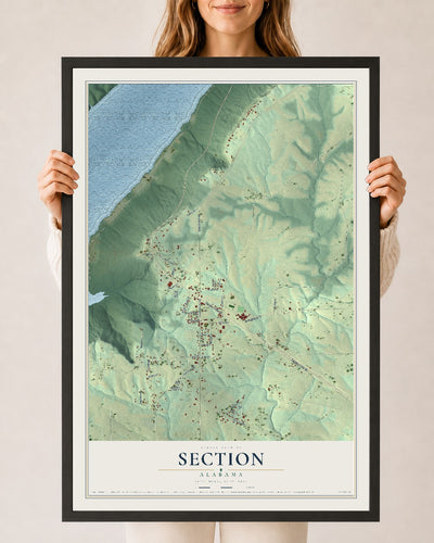 Map of Section, Alabama, 24 x 36 inch print in a black wood frame