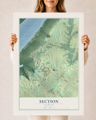 Map of Section, Alabama, 24 x 36 inch print in a white wood frame