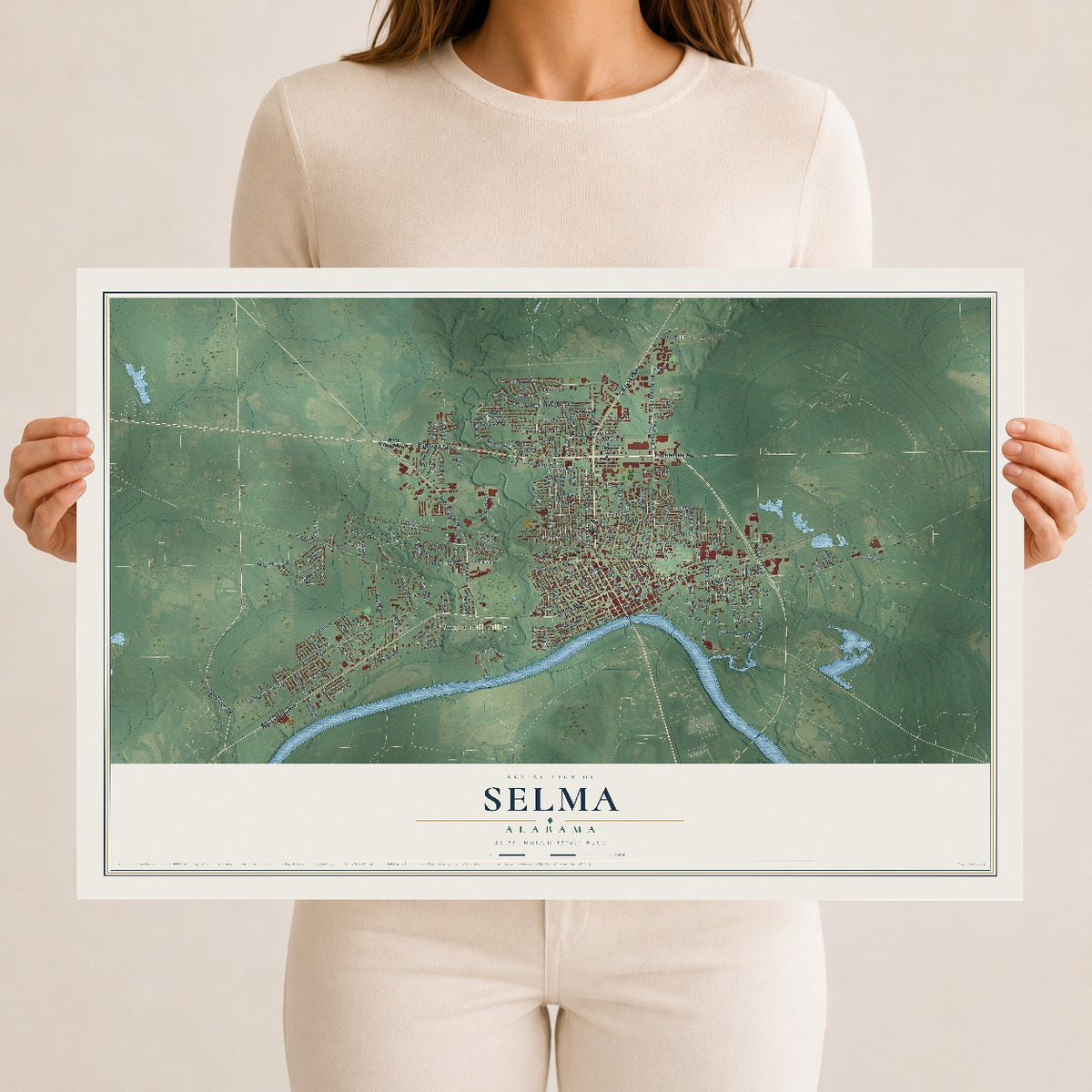 Map of Selma, Alabama, 12 x 18 inch unframed archival matte print