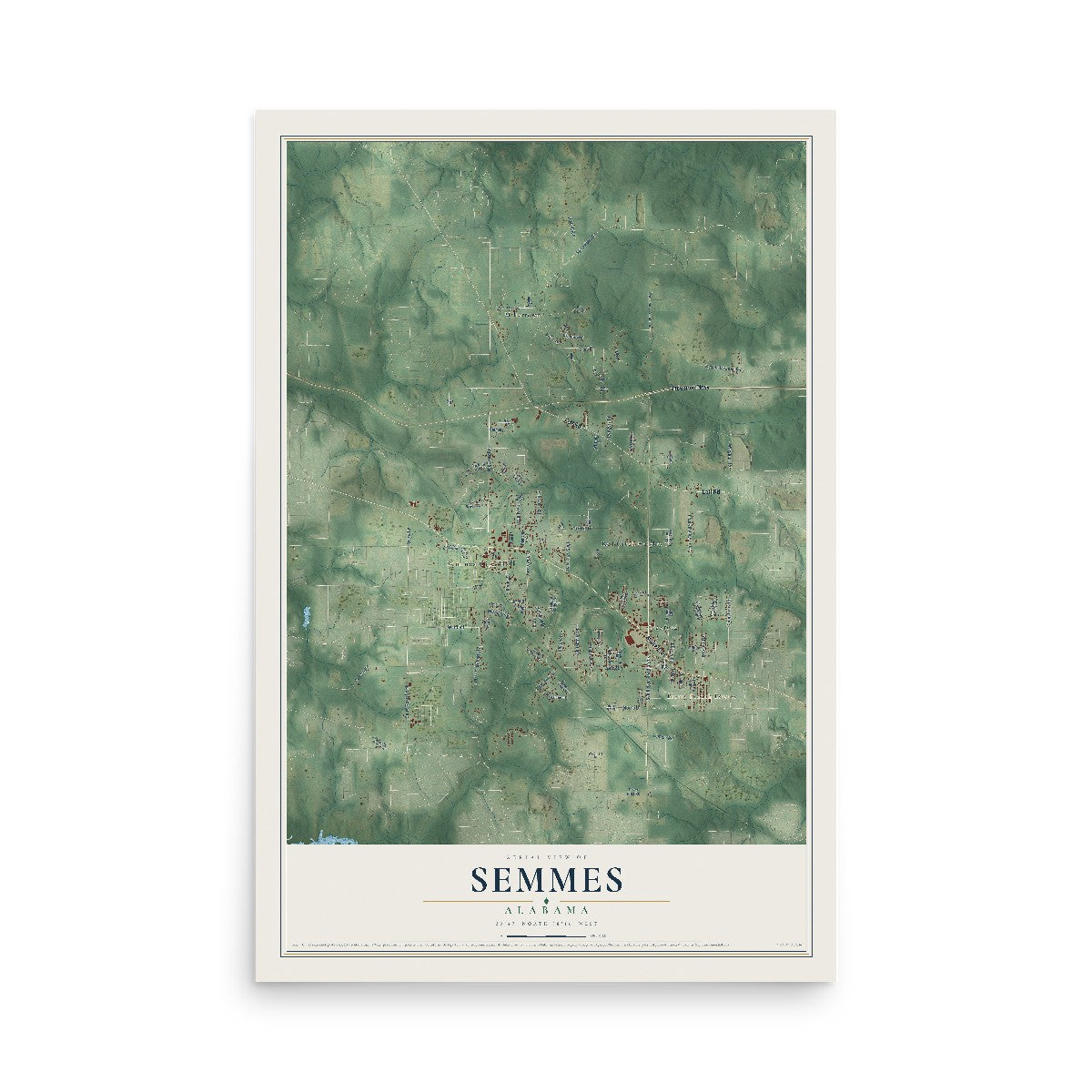 Map of Semmes, Alabama, 12 x 18 inch unframed archival matte print