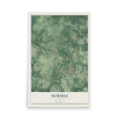 Map of Semmes, Alabama, 12 x 18 inch unframed archival matte print