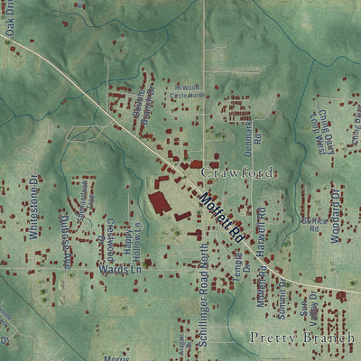 Close-up of the map of Semmes, Alabama print showing street and building detail