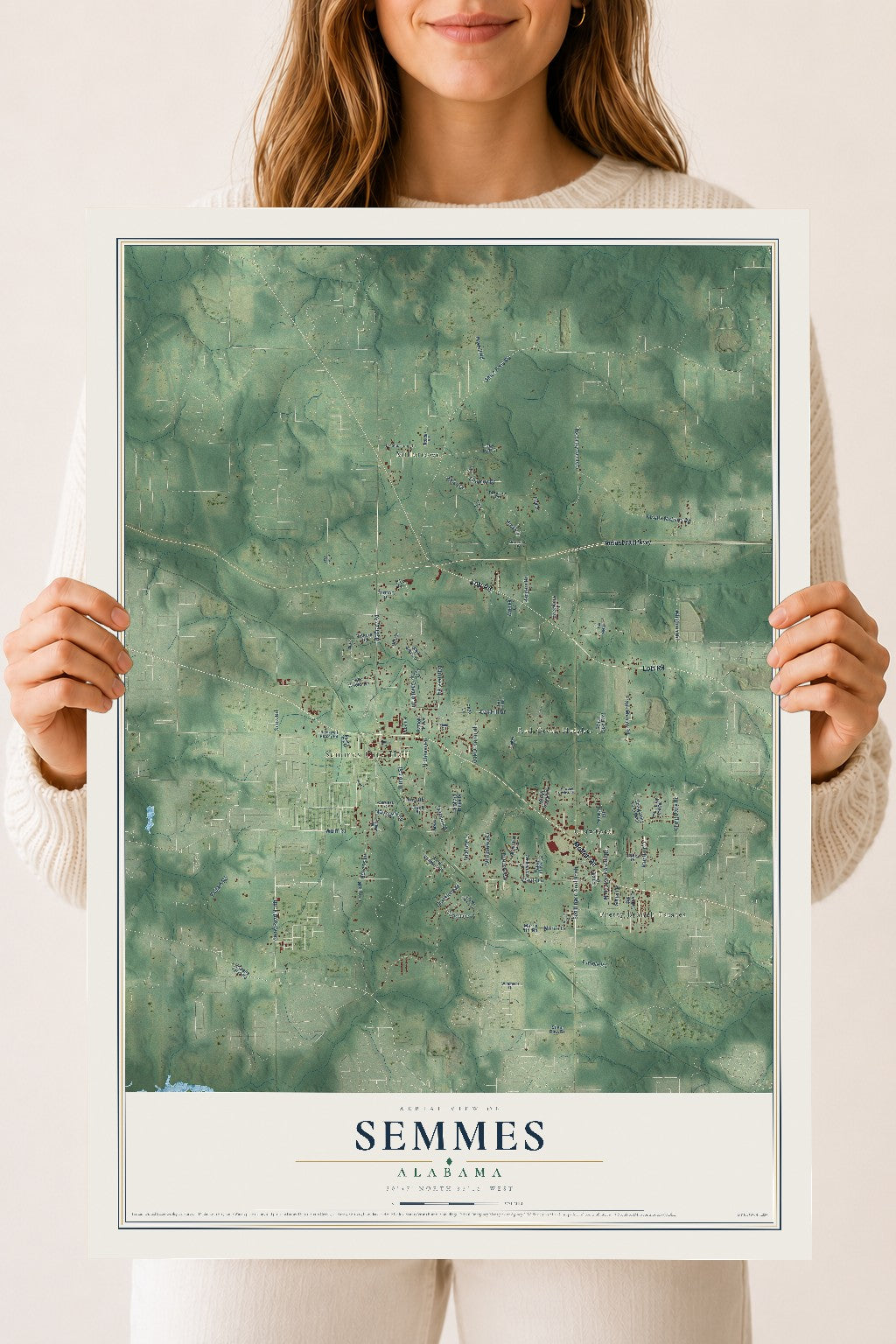 Map of Semmes, Alabama, 18 x 24 inch unframed archival matte print