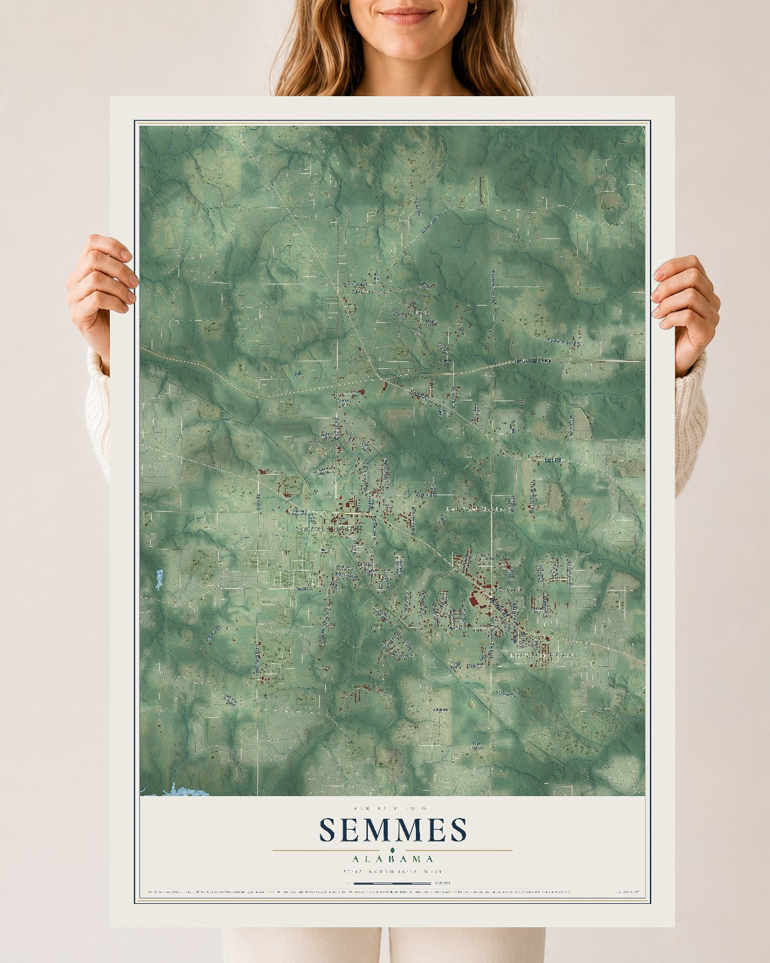 Map of Semmes, Alabama, 24 x 36 inch unframed archival matte print
