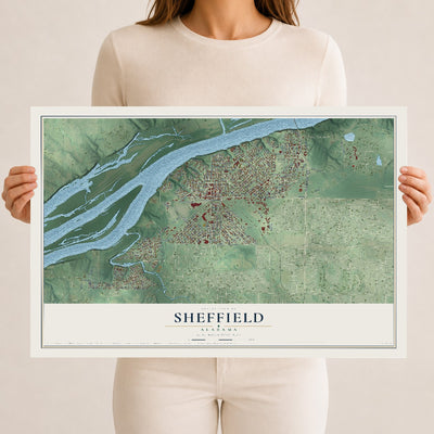 Map of Sheffield, Alabama, 12 x 18 inch unframed archival matte print