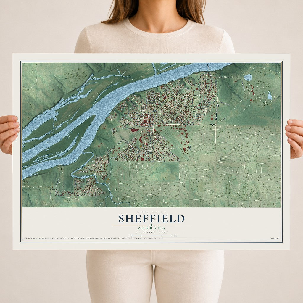 Map of Sheffield, Alabama, 18 x 24 inch unframed archival matte print