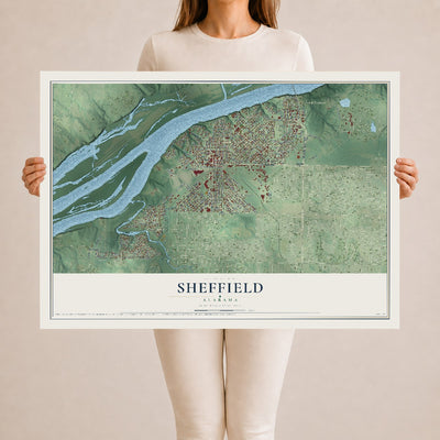 Map of Sheffield, Alabama, 24 x 36 inch unframed archival matte print