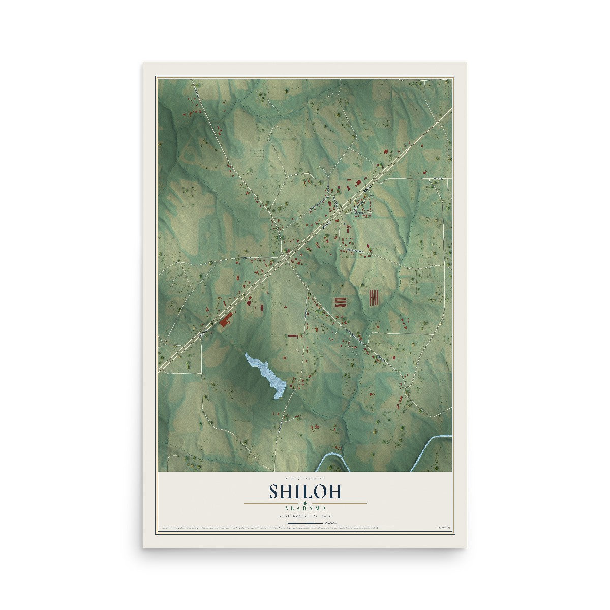 Map of Shiloh, Alabama, 12 x 18 inch unframed archival matte print
