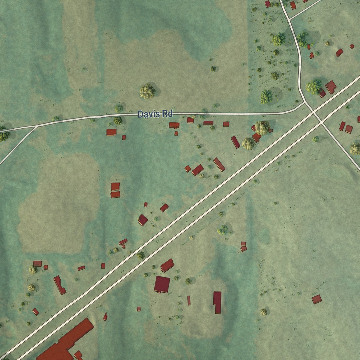 Second close-up of the map of Shiloh, Alabama print showing more streets and buildings