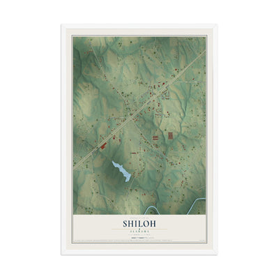 Map of Shiloh, Alabama, 12 x 18 inch print in a white wood frame