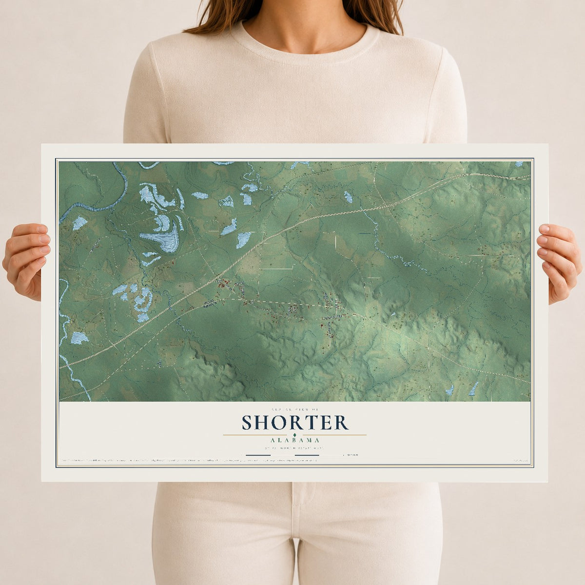 Map of Shorter, Alabama, 12 x 18 inch unframed archival matte print